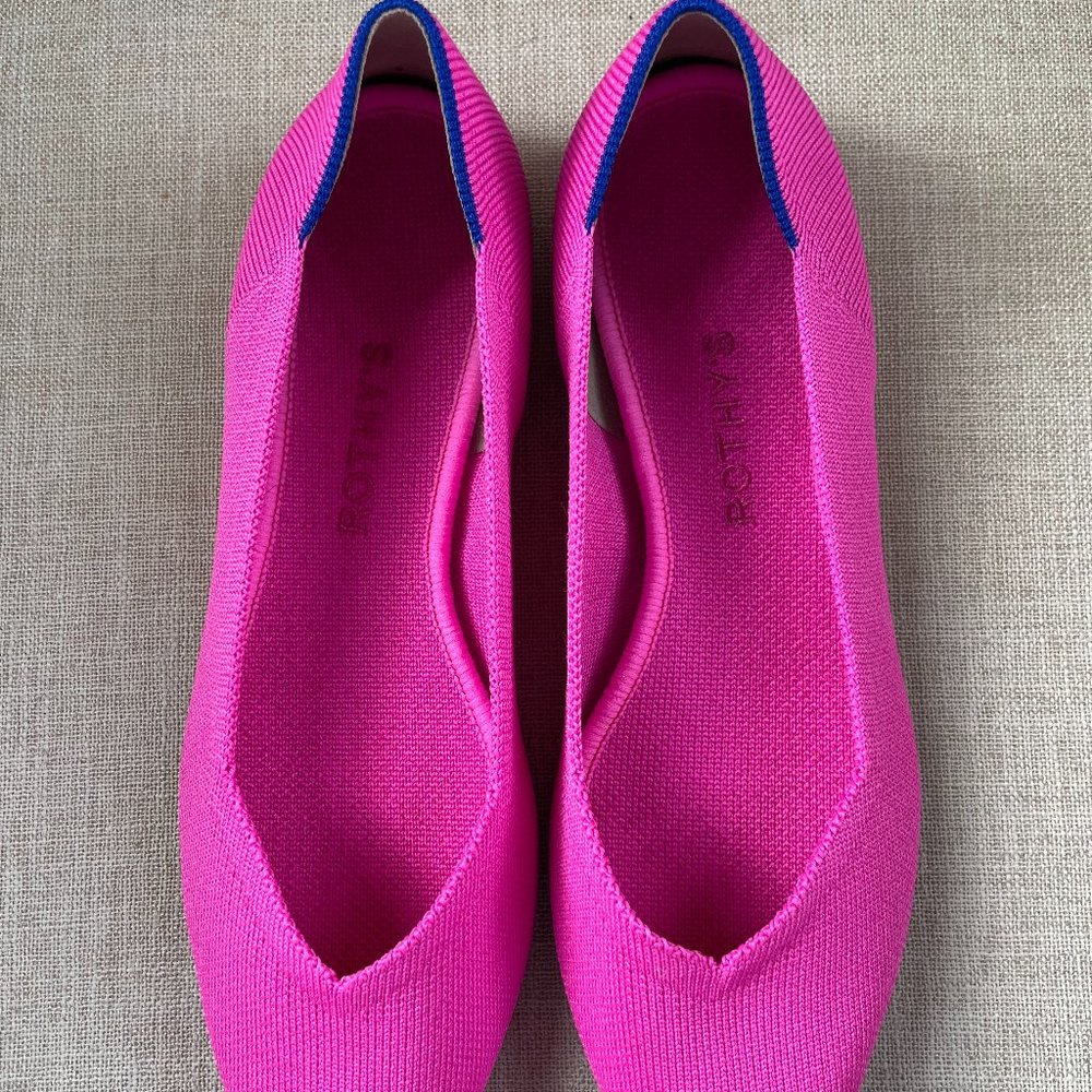 Rothy's Bright Hot Pink Pointed Toe Flats - Picture 2 of 5